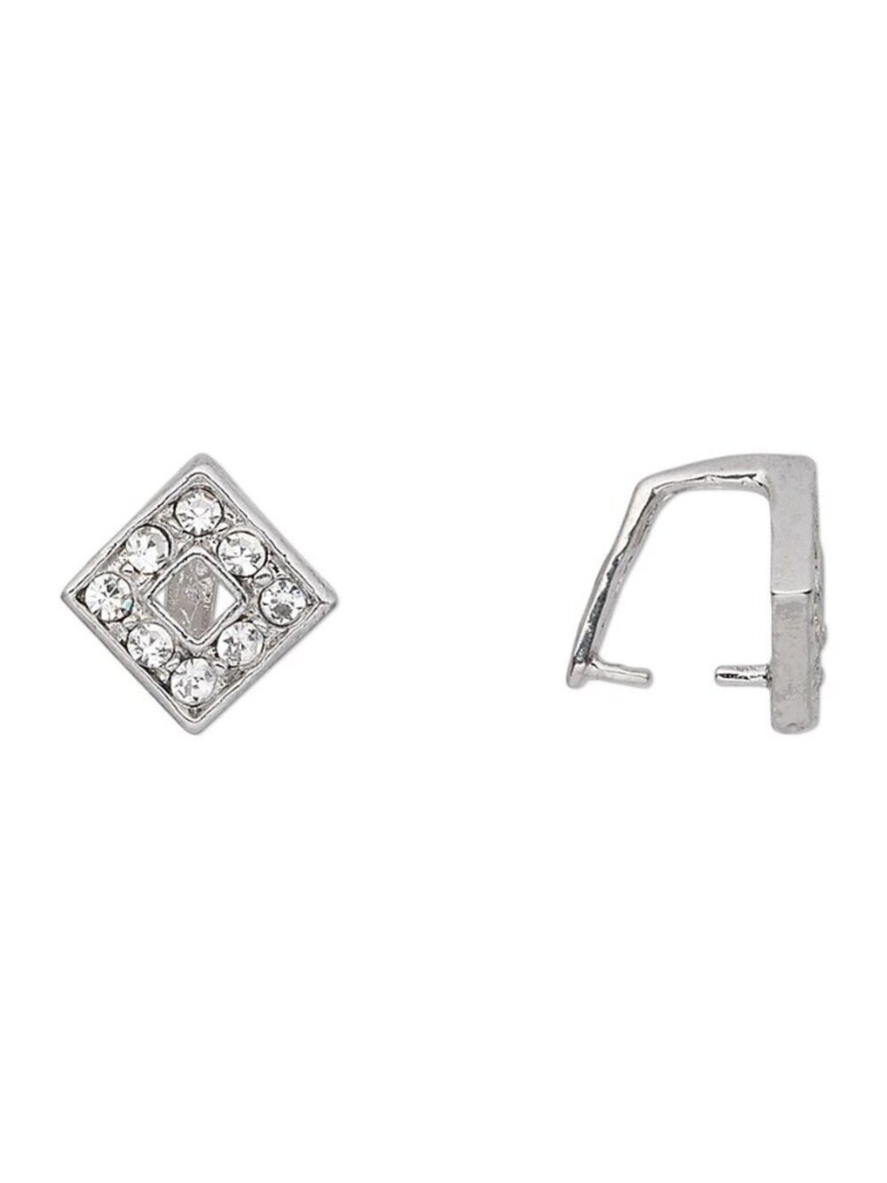 Egyptian Crystal Pave Square Diamond 8x8mm Pendant Pinch Bail